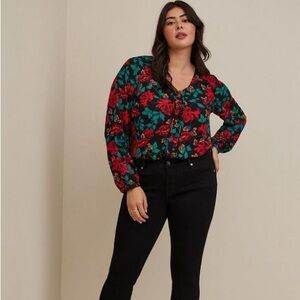 Torrid Floral Blouse - Red and Green